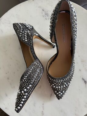 Gianni Bini Silver Crystal & Pearl Embellished D'Orsay Pumps Size 7.5